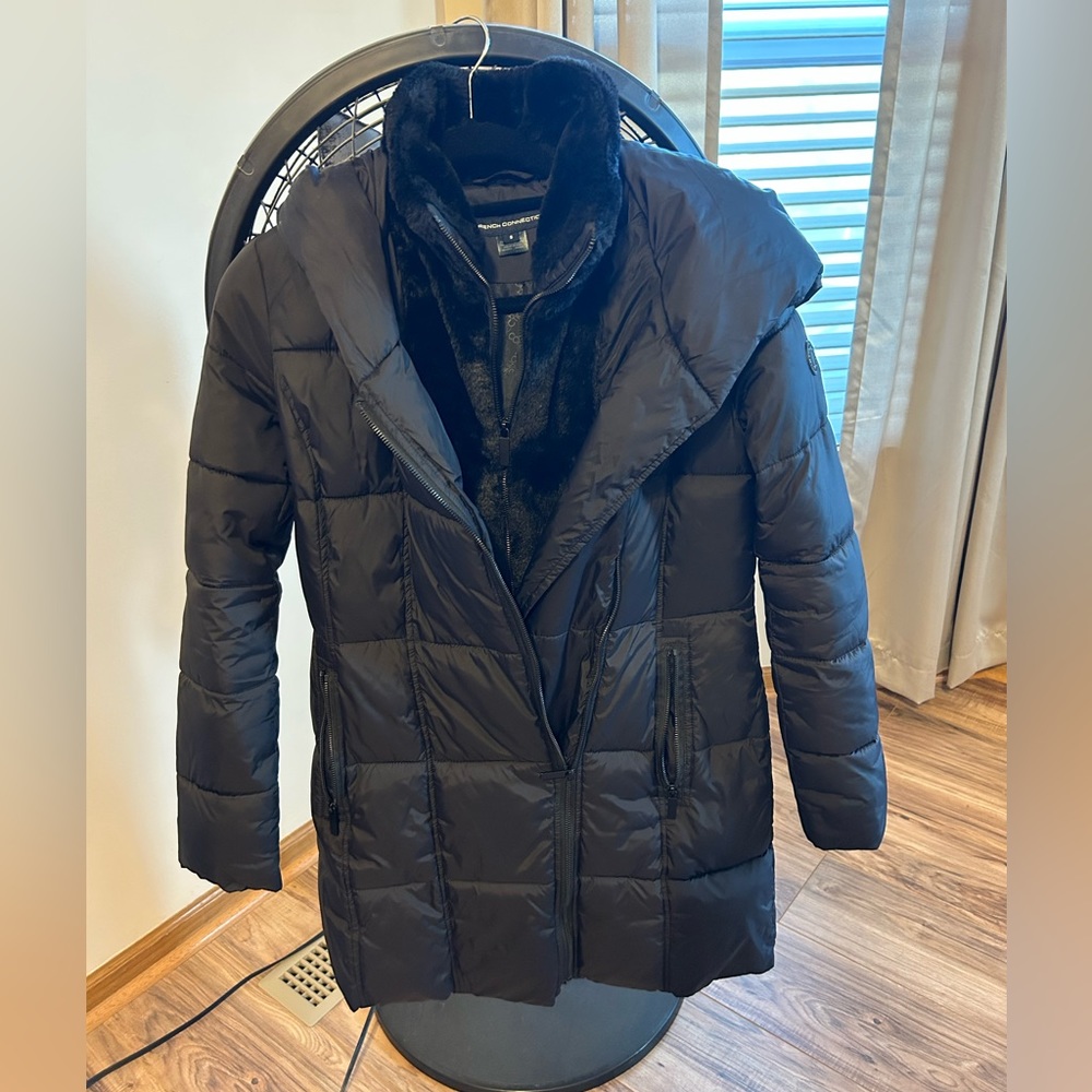 French Connection black hooded parka size small
